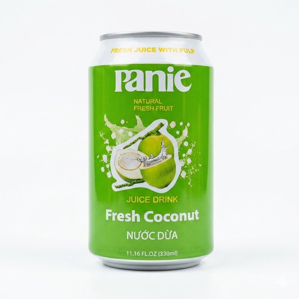 Panie Fresh Coconut Juice Drink 330ml bottle with coconut pulp